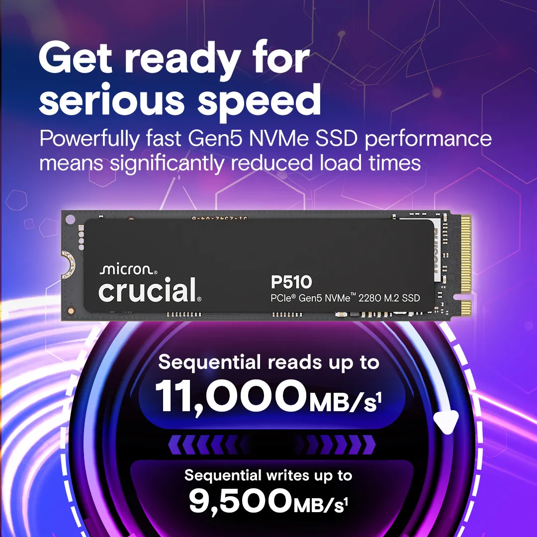 Crucial P510 1TB PCIe Gen5 NVMe M.2 SSD - Image 2